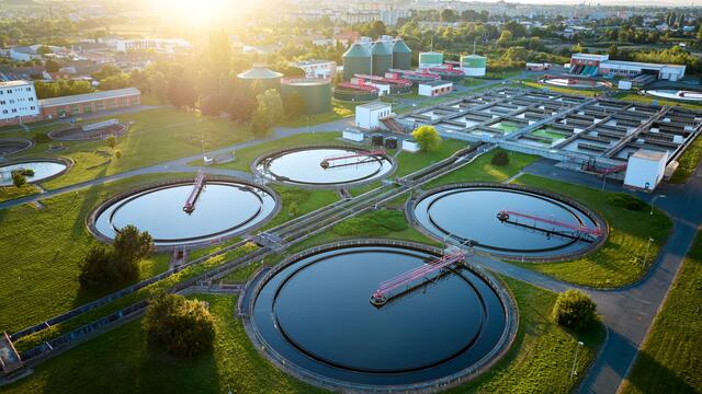 Aerial view of wastewater treatment plant