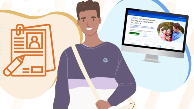 Illustrated person using ACCESS to apply for BadgerCare Plus