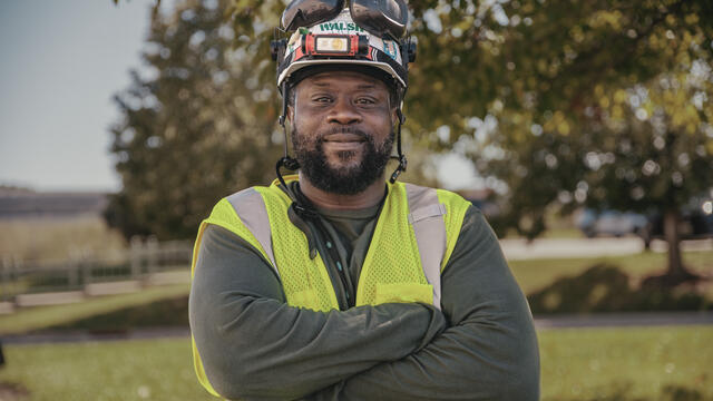 Closeup of FSET participant wearing construction gear