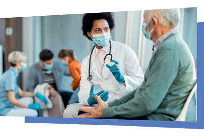 Adults wearing masks in a health care environment