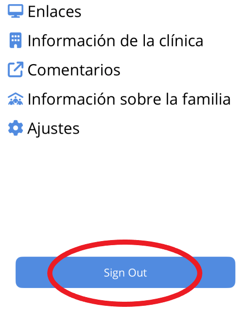 Sign out screen in Spanish