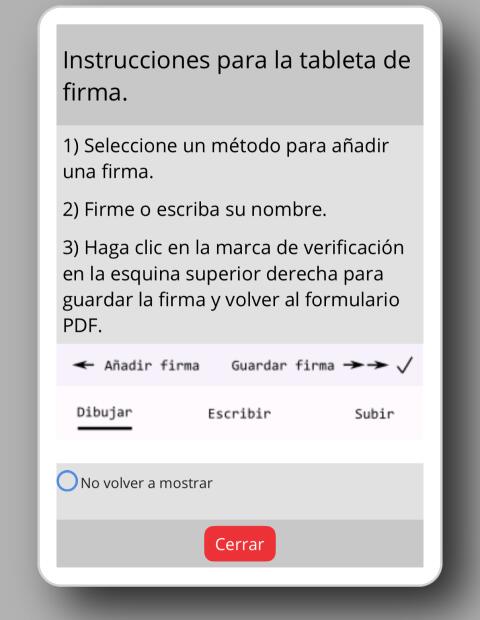 Signature screen in Spanish