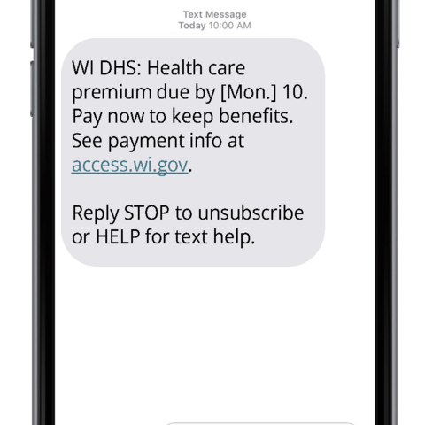 SMS Text Message Saying a MAPP Payment Is Due