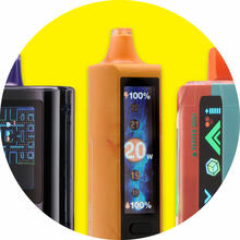 Close up photo of three high tech vape products.