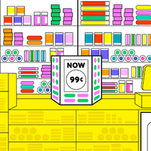 Illustration of vaping products in a market