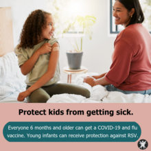 Mother and child with text "Protect kids from getting sick"