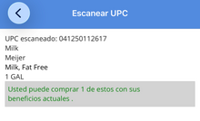 Food allowed screen in Spanish
