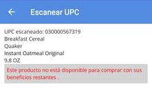 Food benefit not available screen in Spanish