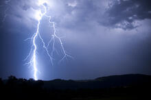 A lightning bolt hits the ground.