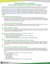 Wisconsin Birth to 3 Program Conversation Checklist for Health Care Providers, P-03004