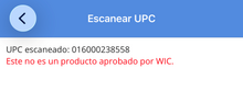 Food not allowed screen in Spanish