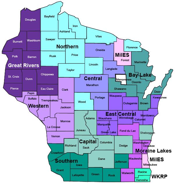 A map of Wisconsin for income maintenance.