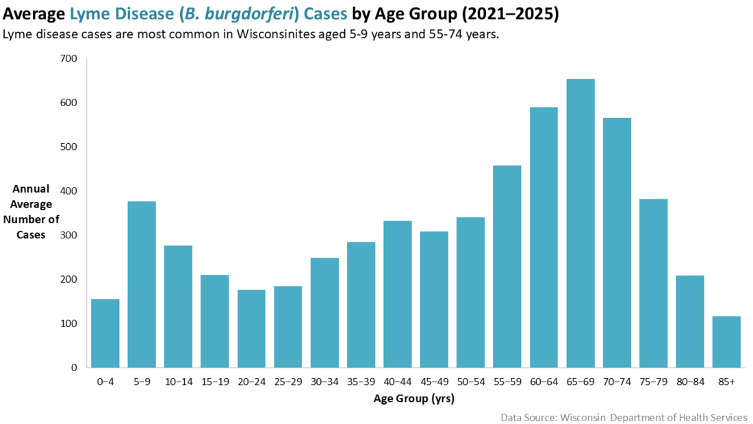 Average Lyme Disease (B. burgdorferi) Cases by age group