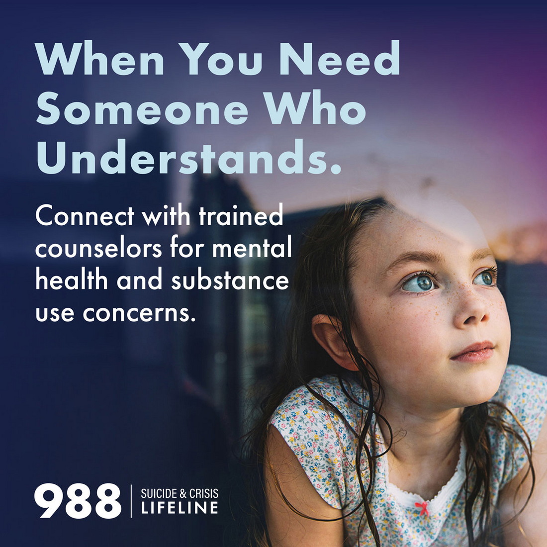 Youth - When you need someone who understands - Connect with trained counselors for mental health and substance use concerns - 988 Suicide & Crisis Lifeline